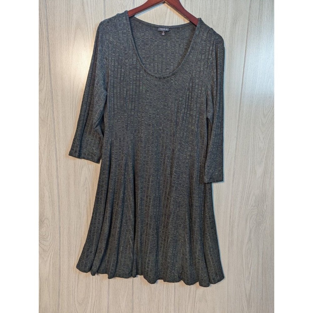 Torrid Mini Ribbed Skater Dress Plus Size 2 2XL Green Flare 3/4 Sleeve